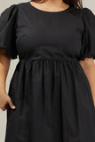 Solid Black Cotton Midi with Back Tie