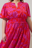 Fuchsia & Red Print V Neck Maxi