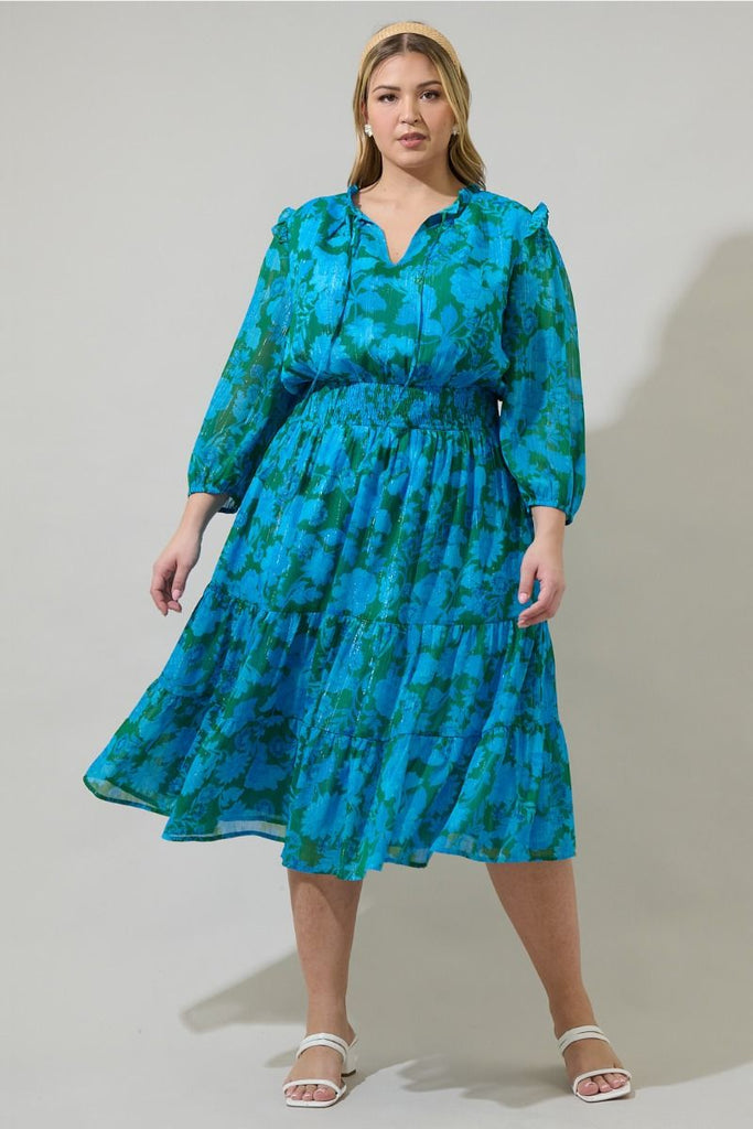 Green & Blue Floral Midi Dress Green & Blue Floral Midi Dress