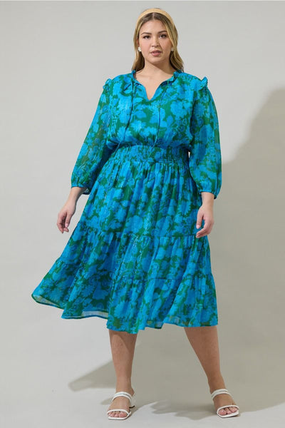 Green & Blue Floral Midi Dress