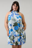 Blue Floral Halter Dress