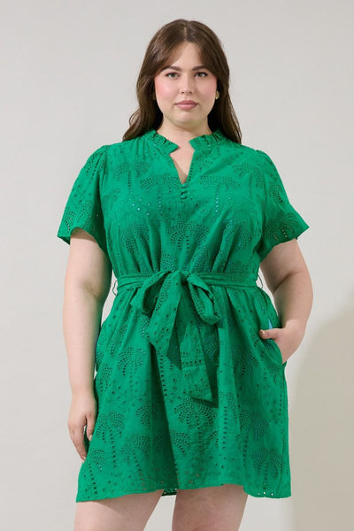 Green Cotton Palm Eyelet Dress