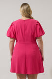 Pink Rosette Bubble Sleeve Dress