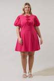 Pink Rosette Bubble Sleeve Dress