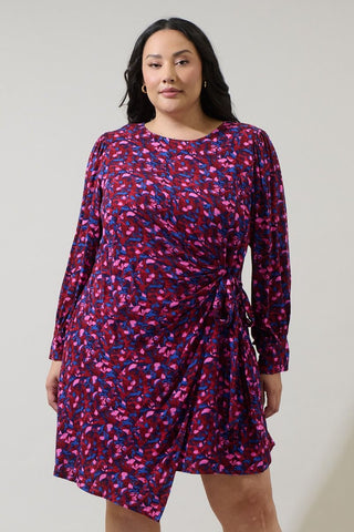 Burgundy Blue Wrap Style Dress