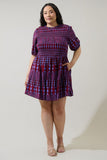 Geo Print Burgundy & Blue Dress