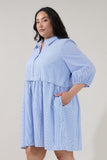 Blue & White Stripe Cotton Buttoned Dress