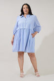 Blue & White Stripe Cotton Buttoned Dress