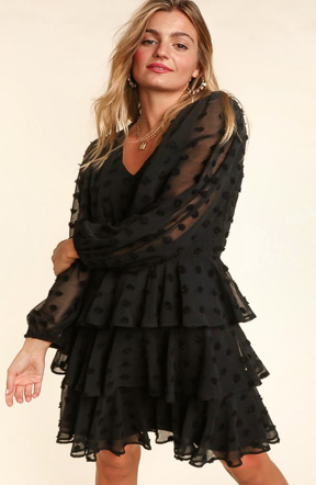 Swiss Dot Balloon Sleeve Ruffle Dress