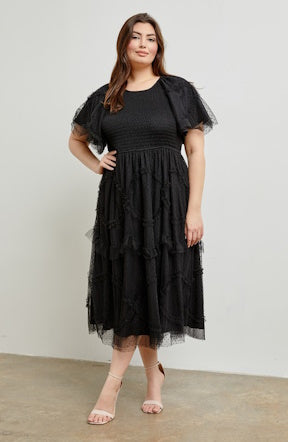 Black Swiss Dot Tulle Midi Dress