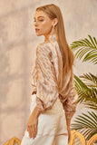 Champagne Print Satin Button Up