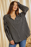 Black & White Stripe Button Up Top