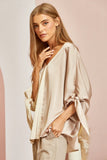 Two Tone Satin Tie Sleeve Top