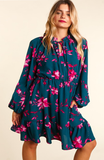 Deep Teal & Magenta Floral Dress