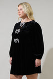 Black Velvet Dress with Rhinestone Bows