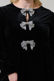 Black Velvet Dress with Rhinestone Bows