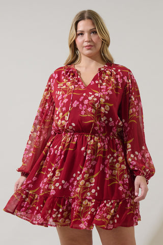 Cranberry Floral Chiffon Dress