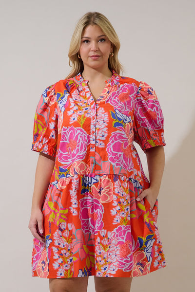 Orange Floral Cotton Shift Dress