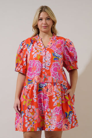 Orange Floral Cotton Shift Dress