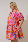 Orange Floral Cotton Shift Dress