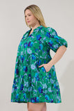 Blue & Green Floral Cotton Dress