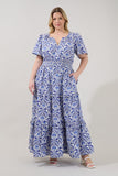 Tiered Cotton Maxi Dress in Blue & White
