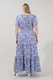 Tiered Cotton Maxi Dress in Blue & White