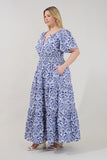 Tiered Cotton Maxi Dress in Blue & White