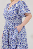 Tiered Cotton Maxi Dress in Blue & White