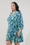Blue Floral Long Sleeve Wrap Dress