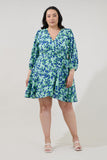 Blue Floral Long Sleeve Wrap Dress