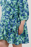 Blue Floral Long Sleeve Wrap Dress