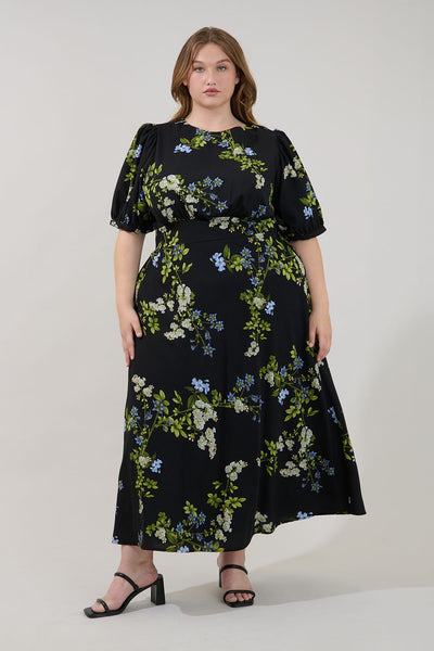 Garden Floral Black Maxi Dress