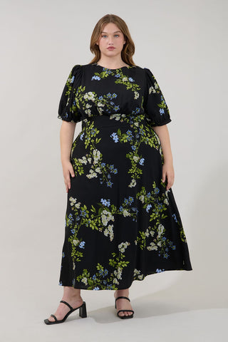 Garden Floral Black Maxi Dress