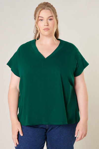 Classic V Neck Cotton Tee in Green