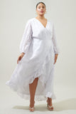 White Lace Ruffle Wrap Dress