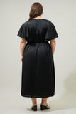 Flutter Sleeve Satin Midi Dress in Black