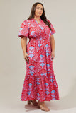 Radiant Red & Blue Floral Cotton Maxi