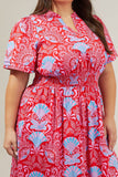 Radiant Red & Blue Floral Cotton Maxi
