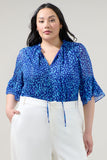 Blue Dot Print Top with Ruffle Sleeves