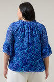 Blue Dot Print Top with Ruffle Sleeves