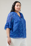 Blue Dot Print Top with Ruffle Sleeves