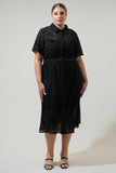 Black Lace Midi Button Up Dress