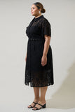 Black Lace Midi Button Up Dress