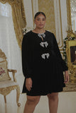 Black Velvet Dress with Rhinestone Bows