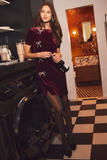 Short Sleeve Velvet Bow Dress in Merlot