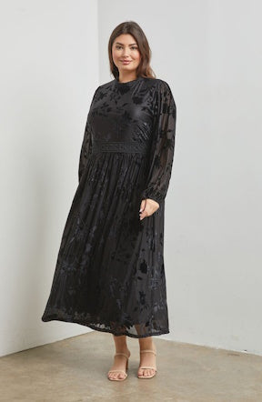 Velvet Floral Burnout Midi Dress in Black – Gussied Up