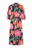 Navy & Vibrant Floral Shirt Dress