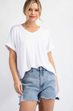 Essential V Neck Tunic Tee in White