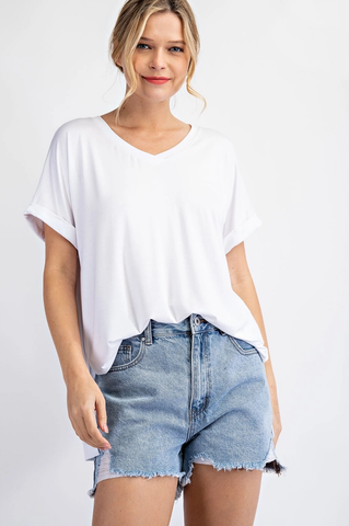 Essential V Neck Tunic Tee in White